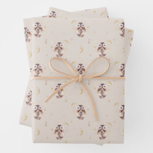 Hoja De Papel De Regalo Patrón de mami y búho bebé Woodland Baby Shower