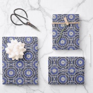 Hoja De Papel De Regalo Patrón de mandala islámico antiguo azul