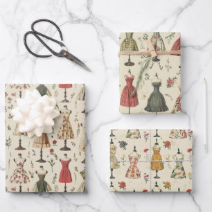 Hoja De Papel De Regalo Patrón de maniquíes de época
