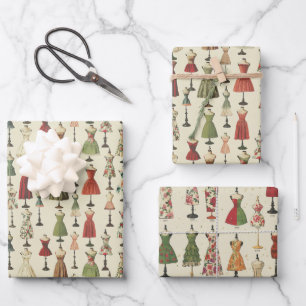 Hoja De Papel De Regalo Patrón de maniquíes de época