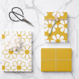 Hoja De Papel De Regalo Patrón de margarita floral suave oro mostaza y bla