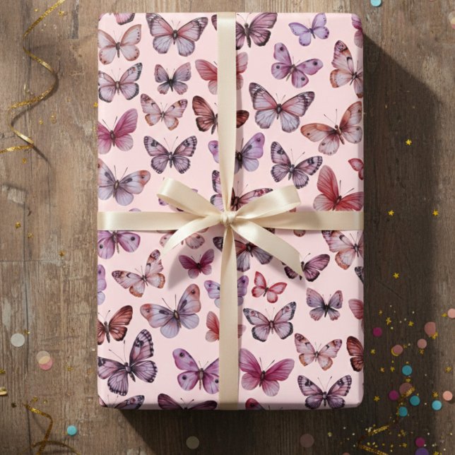 Hoja De Papel De Regalo Patrón de mariposa acuarela elegante regalo bonito (Butterfly Pattern Watercolor Elegant Pretty Gift Wrapping Paper Sheets
)