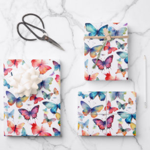 Hoja De Papel De Regalo Patrón de mariposa de acuarela colorida