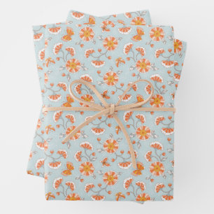 Hoja De Papel De Regalo Patrón de mariposa de flor de color blanco