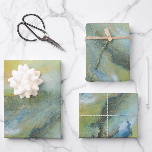 Hoja De Papel De Regalo Patrón de mármol amarillo abstracto (Anverso)