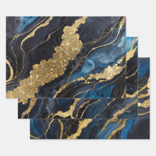 Hoja De Papel De Regalo Patrón de mármol azul con oro