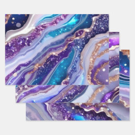 Hoja De Papel De Regalo Patrón de mármol de ágata púrpura teal Galaxy