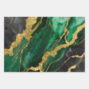 Hoja De Papel De Regalo Patrón de mármol verde con oro