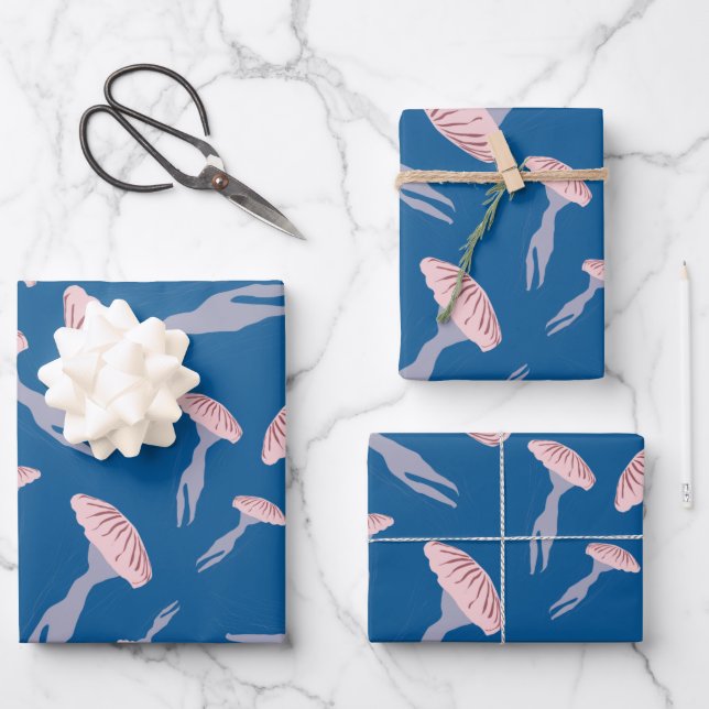 Hoja De Papel De Regalo Patrón de medusas del océano azul profundo (Anverso)