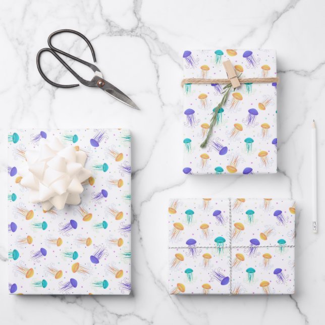 Hoja De Papel De Regalo Patrón de medusas multicolor (Anverso)