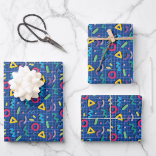 Hoja De Papel De Regalo Patrón de Memphis azul