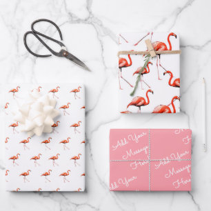Hoja De Papel De Regalo Patrón de mensaje personalizado Flamingo Rosa