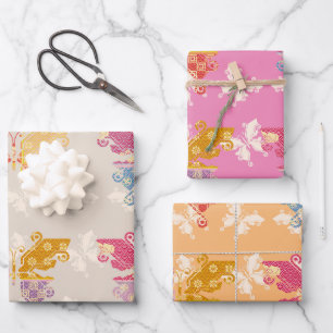 Hoja De Papel De Regalo Patrón de mezcla de Kimono de mariposa