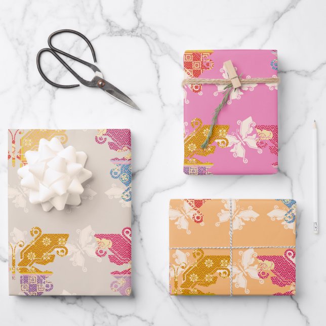 Hoja De Papel De Regalo Patrón de mezcla de Kimono de mariposa (Anverso)