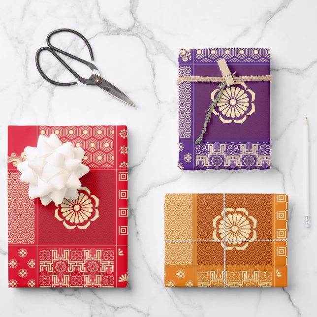 Hoja De Papel De Regalo Patrón de mezcla japonés (Anverso)