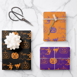 Hoja De Papel De Regalo Patrón de miedo morado de naranja negro de Hallowe