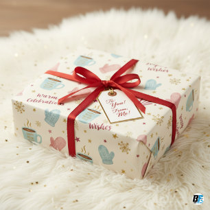 Hoja De Papel De Regalo Patrón de Mitón de Taza de Invierno "Feliz Año Nue