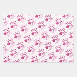 Hoja De Papel De Regalo Patrón de MMO y Corazón de Flores Rosa Personaliza