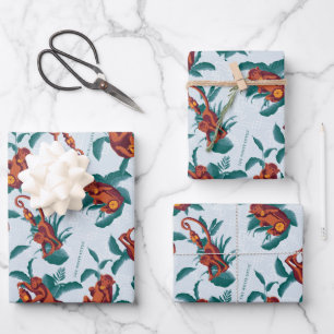 Hoja De Papel De Regalo Patrón de monos juguetones del Lotus blanco