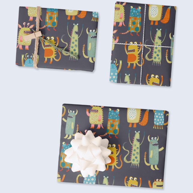Hoja De Papel De Regalo Patrón de Monstruos divertidos (Cute monster pattern gift wrap)