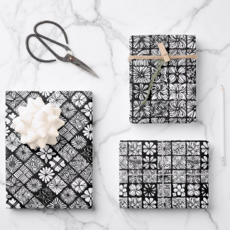 Hoja De Papel De Regalo Patrón de mosaico 2D en blanco y negro