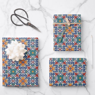 Hoja De Papel De Regalo Patrón de mosaico de azulejos portugueses vintage
