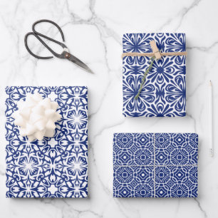 Hoja De Papel De Regalo Patrón de mosaico mediterráneo azul y blanco