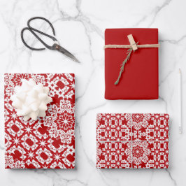 Hoja De Papel De Regalo Patrón de mosaico rojo y blanco