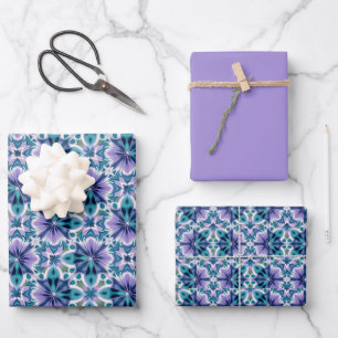 Hoja De Papel De Regalo Patrón de mosaico verde, violeta, jade y blanco