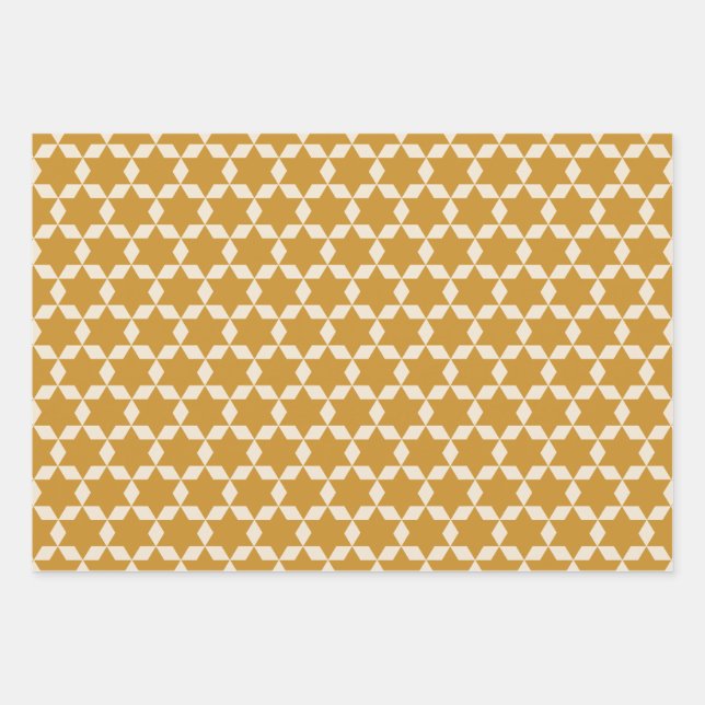 Hoja De Papel De Regalo Patrón de mosaicos de estrellas en mostaza oscura  (Anverso)