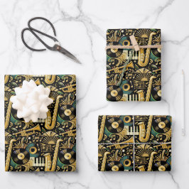 Hoja De Papel De Regalo Patrón de Música de la Era del Jazz