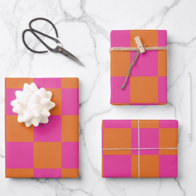 Hoja De Papel De Regalo Patrón de Naranja rosa controlado (Anverso)