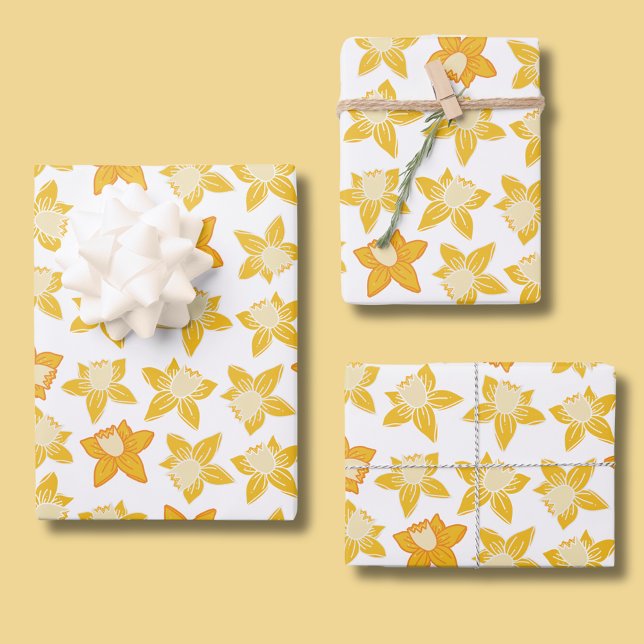 Hoja De Papel De Regalo Patrón de Narciso de Primavera (Yellow daffodil, Spring floral wrapping paper sheets.  Matching items available.)
