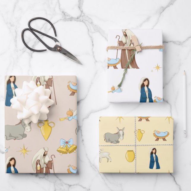 Hoja De Papel De Regalo Patrón de Natividad de Navidades de vacaciones fel (Anverso)