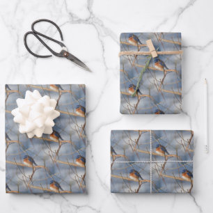 Hoja De Papel De Regalo Patrón de naturaleza del pájaro azul del invierno