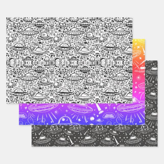 Hoja De Papel De Regalo Patrón de nave espacial (Set)