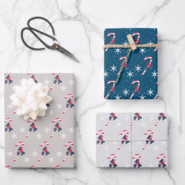Hoja De Papel De Regalo Patrón de Navidad de bastones de caramelo y copos