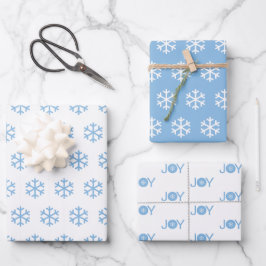 Hoja De Papel De Regalo Patrón de Navidad de copos de nieve azules y alegr