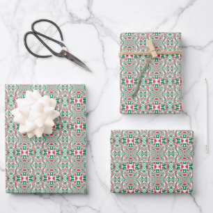 Hoja De Papel De Regalo Patrón de Navidad psicodélico retro atrevido y gro