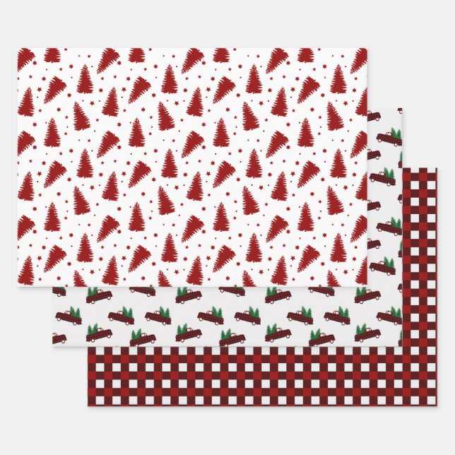 Hoja De Papel De Regalo Patrón de Navidad Rojo  (Set)