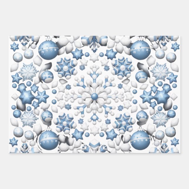 Hoja De Papel De Regalo Patrón de Navidades azules y blancos (Anverso)