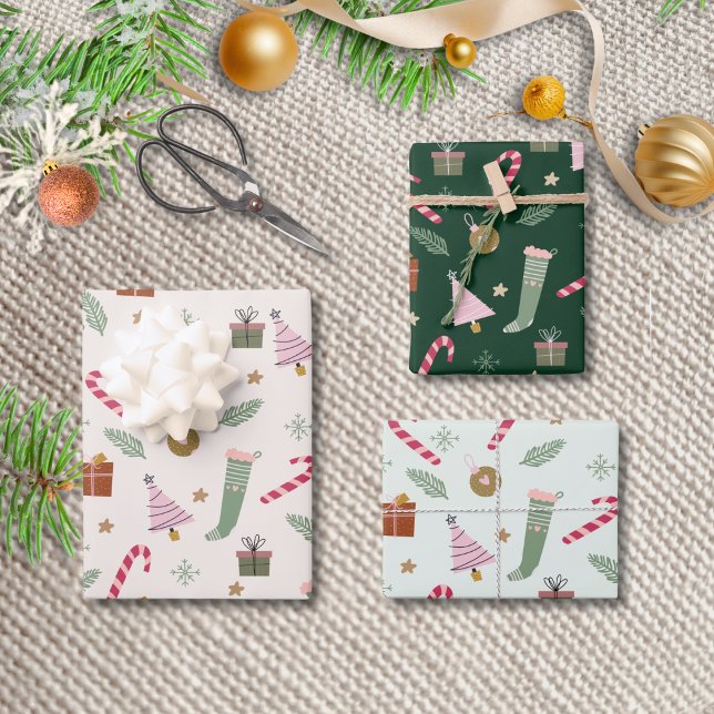 Hoja De Papel De Regalo Patrón de Navidades de acuarela de Pastel verde li (Subido por el creador)