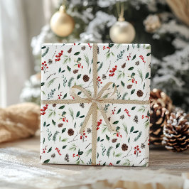 Hoja De Papel De Regalo Patrón de Navidades de color agua botánico de Berr