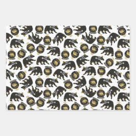 Hoja De Papel De Regalo Patrón de Navidades de color negro y oro