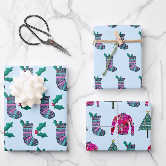 Hoja De Papel De Regalo Patrón de Navidades de corte (Anverso)