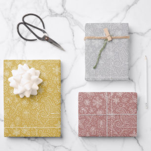 Hoja De Papel De Regalo Patrón de Navidades de Doodle de Oro, Oro, Plata,