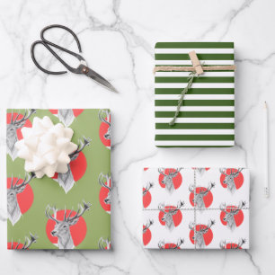 Hoja De Papel De Regalo Patrón de Navidades de franjas verdes de círculo r