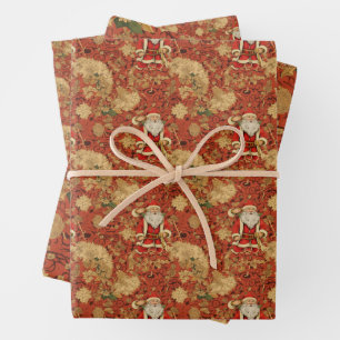 Hoja De Papel De Regalo Patrón de Navidades de navidad de Santa Retro no1