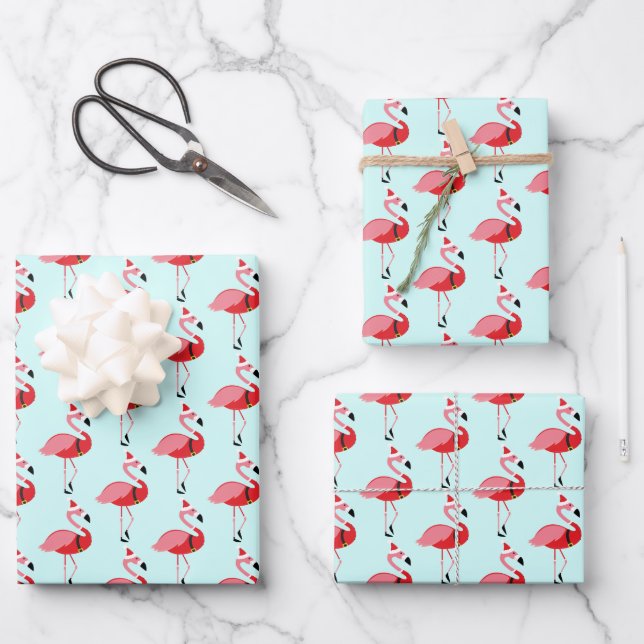 Hoja De Papel De Regalo Patrón de Navidades Flamingo Rosa (Anverso)