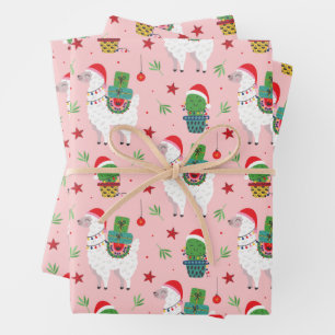Hoja De Papel De Regalo Patrón de Navidades Llamas y Cacti